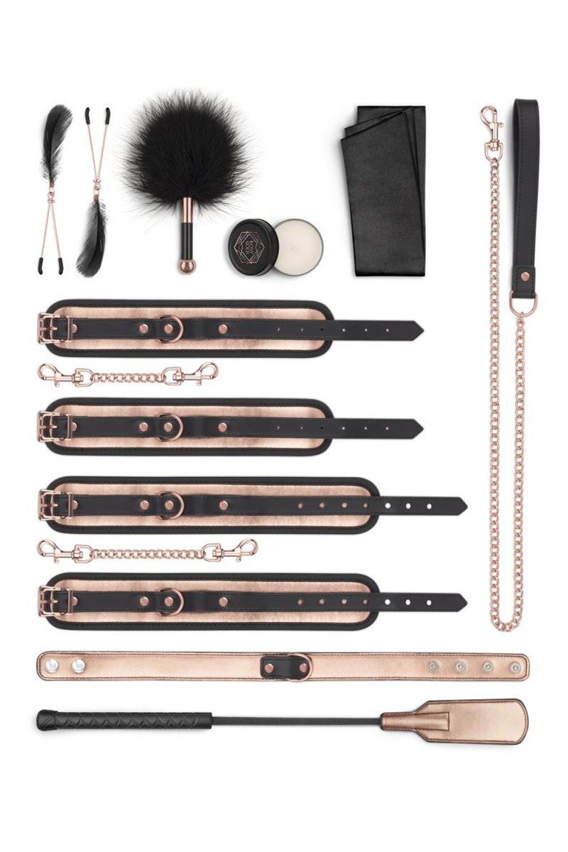 Coffret BDSM 9 pièces premium noir et or rose – Rosy Gold